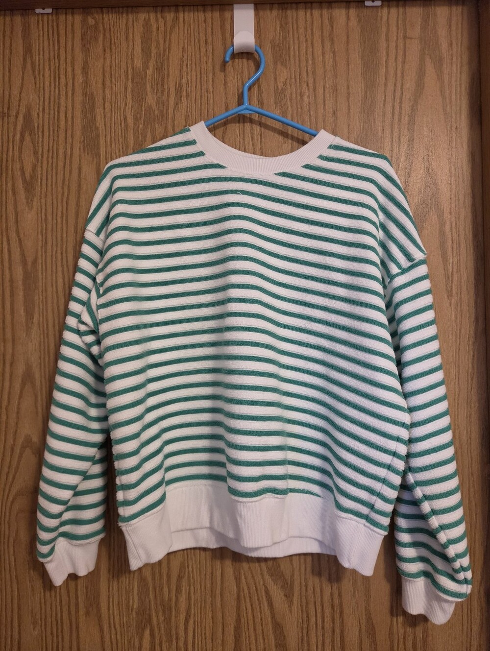 Women's Green and White Striped Crewneck Sweater - AE